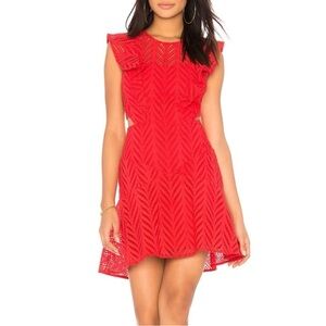 BARDOT Red Kira Frill Eyelet Cut-Out Dress, Sz 4/XS  💕